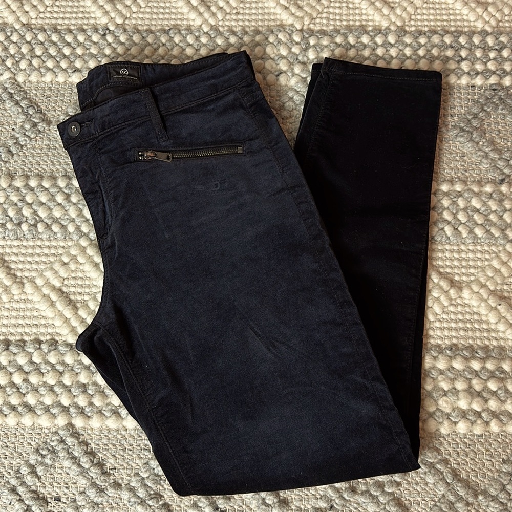 AG Skinny Ankle Black Velvet Moto Jeans